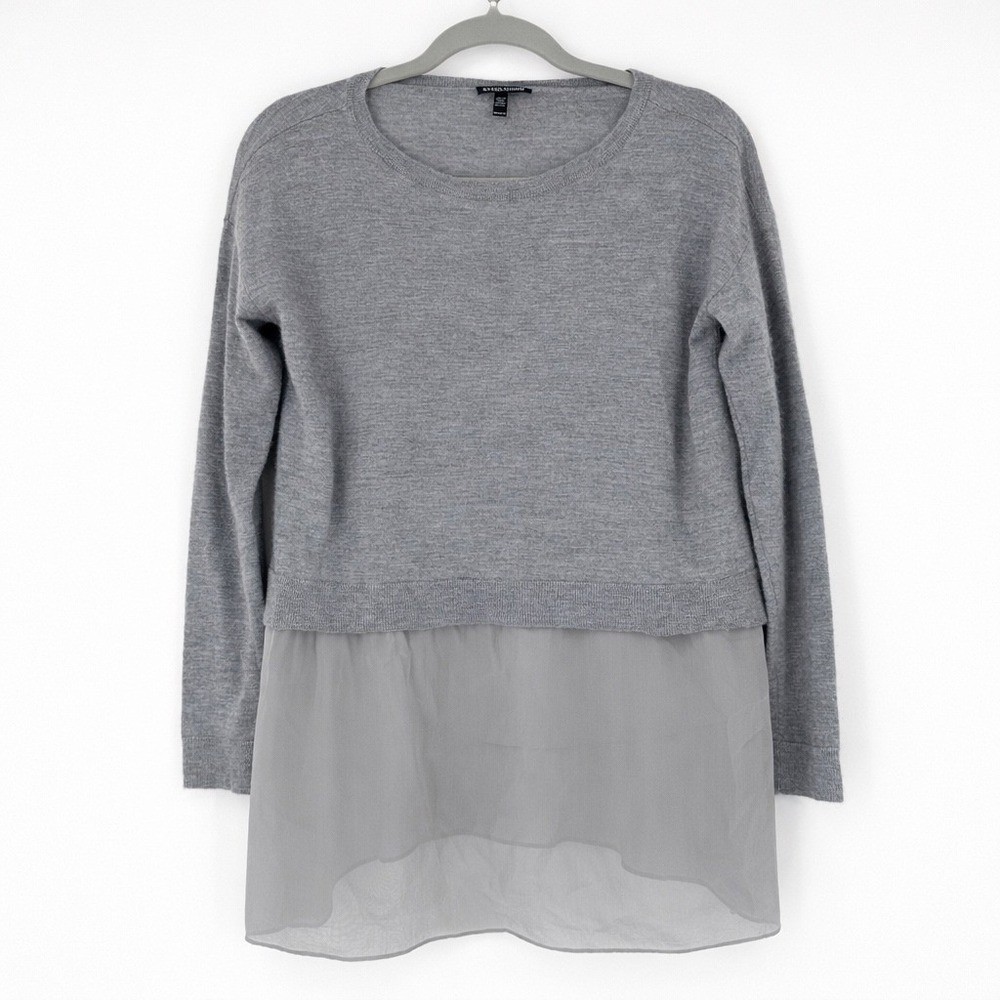 Eileen Fisher‎ Cashmere Silk Trim Sweater  Size S Petite Grey Layer Minimalist